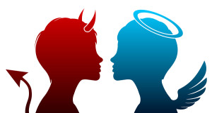 Angel and devil - truth versus jerk